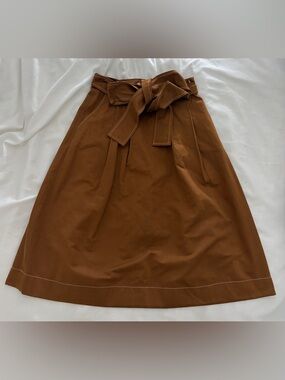 STAUD Brown Paperbag Waist A-Line Skirt with Tie